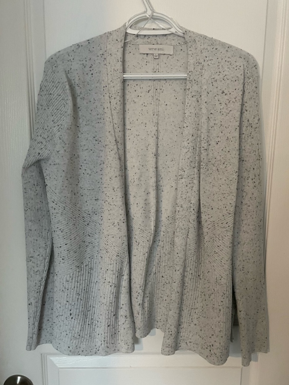 Verve Ami Light Gray Speckled Open-Front Cardigan